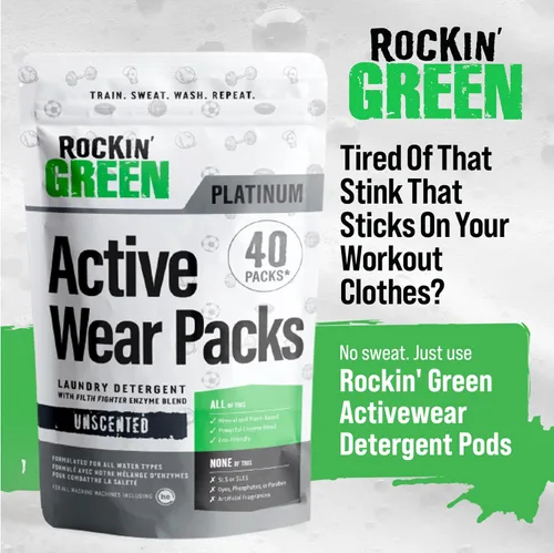 Vista 2 de Rockin' Green Cápsulas de detergente para ropa, a base de plantas, totalmente naturales, veganas y biodegradables, combatientes de olores, seguras