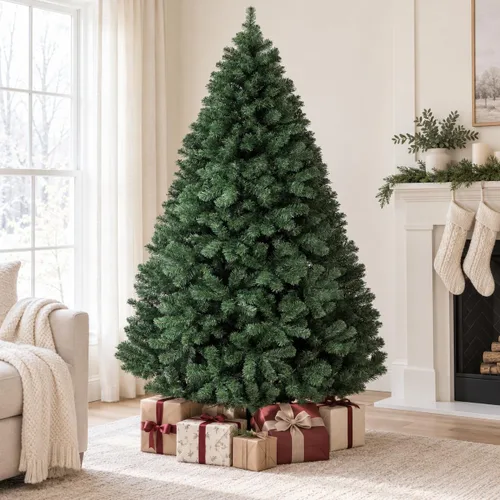 Vista 16 de Garvee 6 FT Prelit Pencil Christmas Tree, 100 Warm White LEDs, 578 Tips Snowy Pine Cones & Mixed Branches, Holiday Tree for Small Spaces