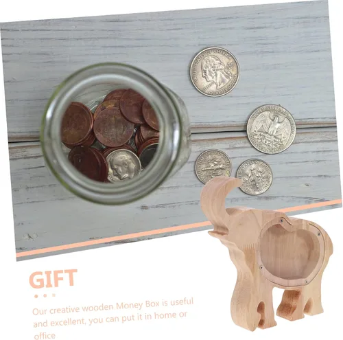 Vista 9 de Banco de elefantes para niños y niñas, alcancía de elefante, caja de ahorro de dinero de madera para el hogar