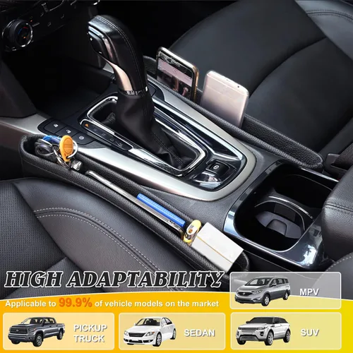 Vista 7 de Paquete de 2 Organizadores Rellenadores de Espacios de Asiento de Coche Actualizados, Caja de Almacenamiento de Consola de Cuero, Bolsillo Lateral