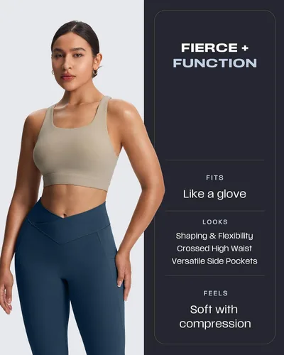 Vista 49 de Aoxjox Trinity - Pantalones de yoga de cintura alta con bolsillos para mujer, control de abdomen, cintura cruzada, leggings de entrenamiento suaves