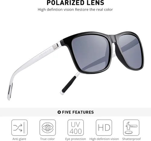 Vista 6 de MERRY'S Gafas de sol polarizadas para mujer, de aluminio, para conducir, rectangulares, para hombres y mujeres