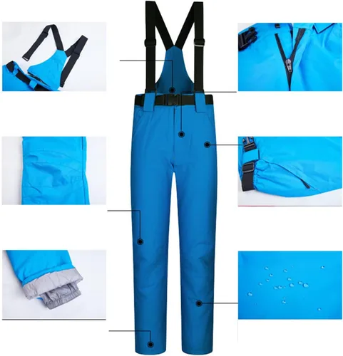 Vista 3 de Conjunto de chaquetas y pantalones de esquí para mujer, invierno al aire libre, talla grande, trajes de esquí cálidos con capucha, trajes de nieve E