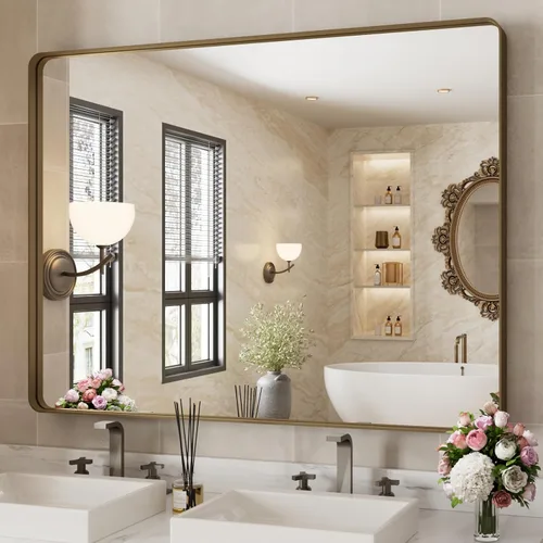 Vista 23 de WEER - Espejo de baño con luces LED, 50x70cm, espejo de tocador montado en la pared, 3 colores regulables, almohadilla antiempañante retroiluminada