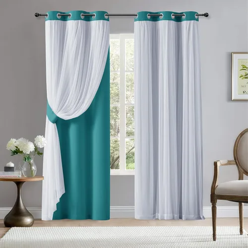 Vista 39 de BONZER Cortinas opacas con superposición transparente, mezcla y combina paneles de ventana de doble capa con aislamiento térmico para sala de estar