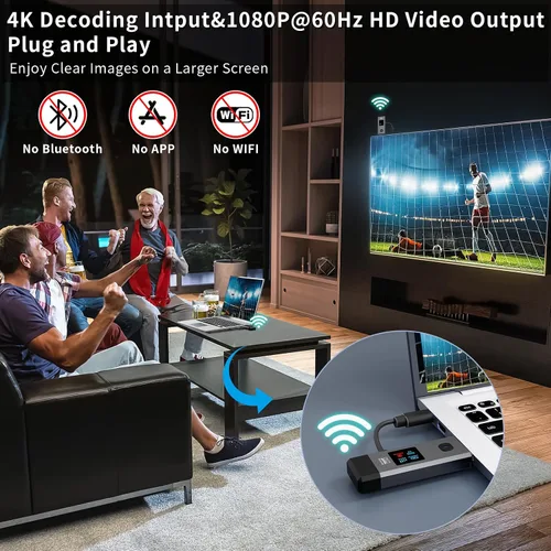 Vista 3 de Wireless HDMI Transmitter and Receiver 328ft/100m Extender 4K Decode Input 1080P Output Plug&Play Portable 2.4G/5.8G for Video and Audio to Monitor