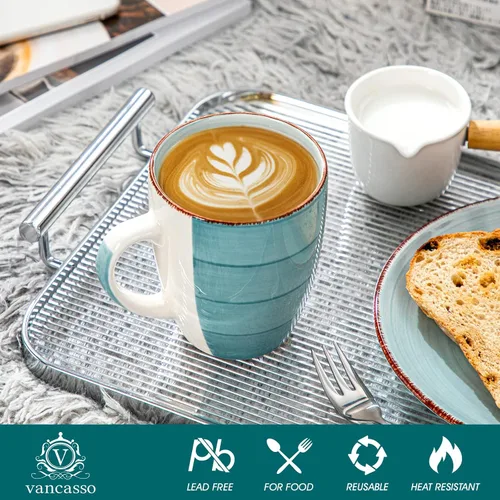 Vista 3 de Vancasso Bonita Juego de 6 Tazas de Café de 12 Oz, Tazas de Cerámica para Cappuccino, Café con Leche, Té, Cacao, Colores Frescos