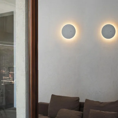 Vista 4 de DUHU Aplique de pared LED redondo, lámpara de pared de cemento gris cableada, lámpara de pared minimalista con diseño de acabado elegante