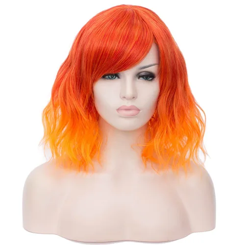 Vista 6 de BUFASHION Peluca rizada corta ondulada de 14 pulgadas para mujer, peluca sintética para cosplay, Halloween, peluca con flequillo lateral (negro)