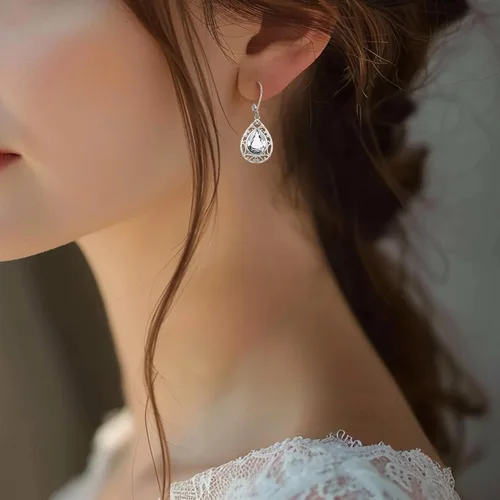 Vista 322 de Aretes colgantes de plata de ley con diseño de árbol de la vida, flor, abeja, animales, gato, colibrí, piedra lunar, turquesa, aretes con cierre