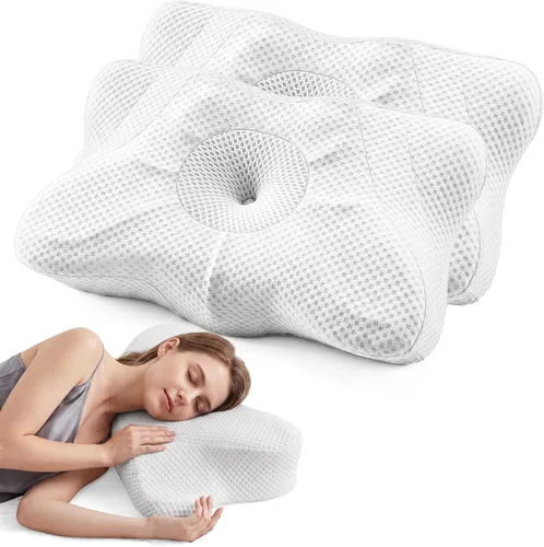 Vista 25 de OLIXIS Almohada cervical de contorno para aliviar el dolor de cuello, ergonómica de doble altura Azul