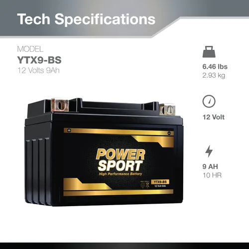 Vista 4 de ExpertPower YTX9-BS - Batería de repuesto para cuatrimoto YTX9-BS ETX9-BS – 180 CCA AGM, batería de motocicleta 12 V, 9 Ah sellada, plomo ácido