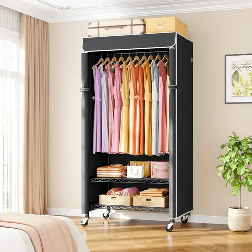 Vista 2 de ULIFHOME P6C - Perchero mediano con tapa, estante de ropa cubierto