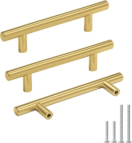 Vista 11 de Goldenwarm Paquete de 15 manijas doradas de 2-1/2 pulgadas, tiradores de gabinete de latón cepillado, manijas doradas para cajones de cocina