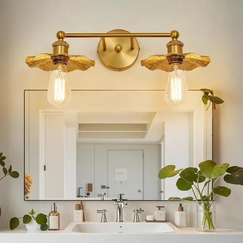 Vista 8 de ZGLAOJT 2 Luces Vintage para Tocador Doradas Accesorios de Iluminación para Baño Sobre Espejo.