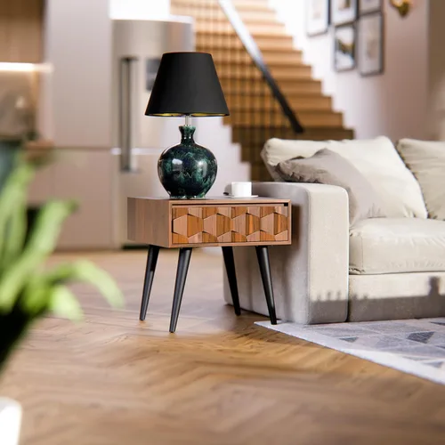 Vista 5 de Bme Georgina Mesitas de noche de madera maciza con cajones - Totalmente montadas, gabinete de mesita de noche con patrón geométrico rústico - Mesa