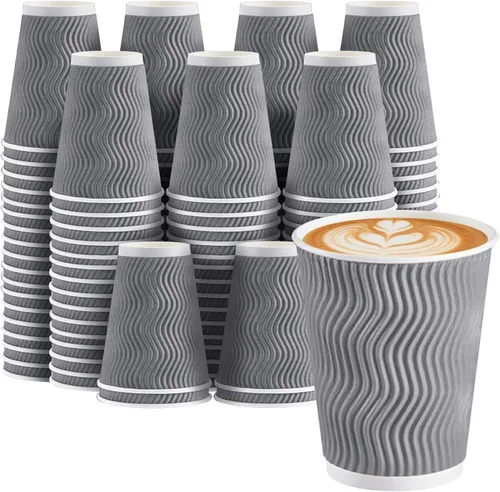Vista 10 de Tazas de café Clawsoff 8 onzas 150 unidades, Tazas de papel desechables onduladas con pared corrugada y aisladas para café 8 OZ, Para llevar