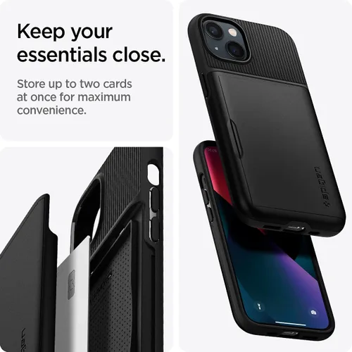 Vista 3 de Spigen Slim Armor CS - Funda compatible con ranura para tarjetas iPhone 13, color negro