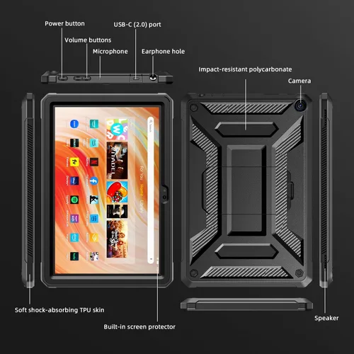 Vista 6 de Funda para tablet Amazon Fire HD 10 y Fire HD 10 Kids Pro (solo 13ª generación, versión 2023), DJ&RPPQ con protección completa, resistente