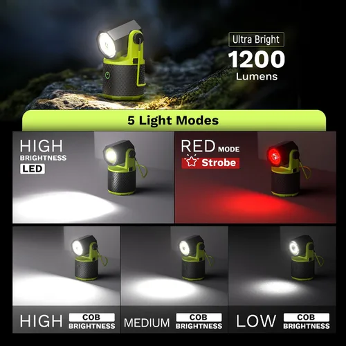 Vista 2 de CLAKAP Linterna LED para campamento, linterna recargable de 3000 lúmenes, linterna giratoria de 180°, luz de campamento portátil con cargador
