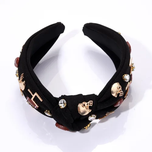Vista 5 de Diadema de fútbol para mujer, accesorios de fútbol con cuentas de diamantes de imitación, diadema anudada con cristales adornados para el día