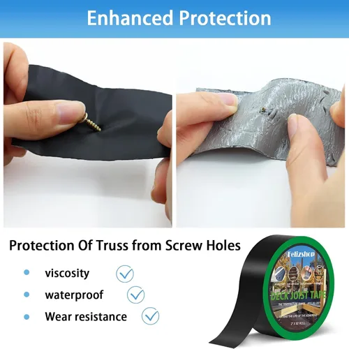Vista 3 de Cinta de vigueta de cubierta de 2 x 50 pies, cinta adhesiva de butilo para cubierta, impermeable y resistente a la intemperie, cinta intermitente
