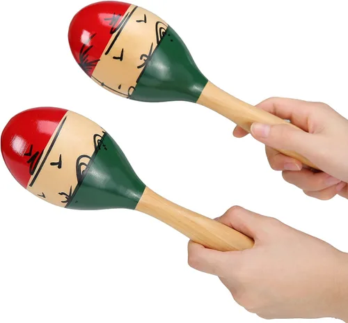 Vista 9 de 2 piezas de maracas de madera para niños y adultos, instrumento musical de maracas de madera Verde