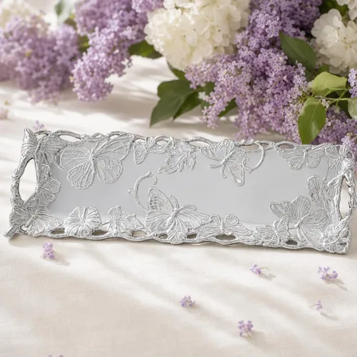 Vista 5 de Arthur Court Bandeja oblonga de aluminio de mariposa de 18.5 x 6 pulgadas, elegante vajilla para entretenimiento