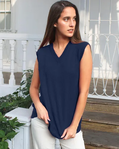 Vista 2 de TINKUY PERU - Chaleco de lana de alpaca con cuello en V para mujer, S-4XL