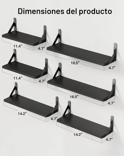 Vista 2 de AMADA HOMEFURNISHING - Juego de 6 estantes de pared, estantes flotantes de madera para decoración, estilo rústico de granja para dormitorio