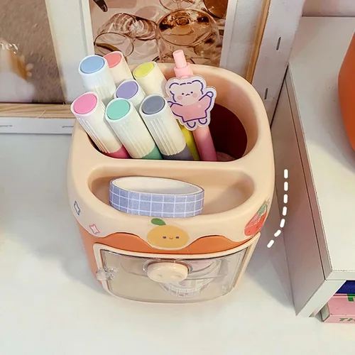 Vista 5 de MLAFE Kawaii Portalápices de Cerdo Lindo Cubo de Almacenamiento de Cosméticos Kawaii Cubo de Almacenamiento Multifuncional Cubo de Papelería de Azul