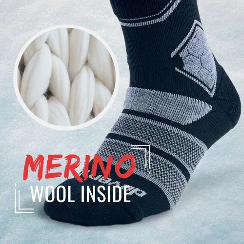 Vista 5 de devembr Calcetines de esquí de lana merino para hombres y mujeres, calcetines de snowboard de alto rendimiento 5-12, perfectos para deportes