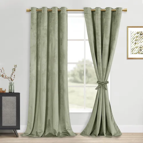 Vista 42 de DWCN - Juego de 2 paneles de cortina de terciopelo con ojales negros, tratamiento de ventanas con aislamiento térmico, apilables, decoración moderna
