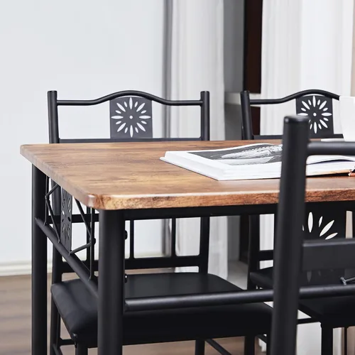 Vista 5 de VECELO juegos de mesa de comedor para cocina para 4, juego de 5 piezas de madera rectangular para desayunador, comedor con sillas acolchadas de PU