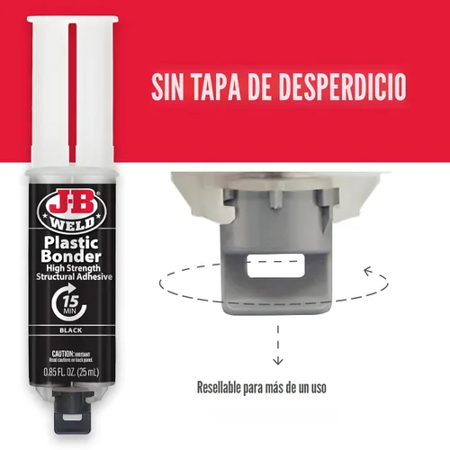 Vista 6 de J-B Weld 50139 Jeringa adhesiva y relleno de huecos Plastic Bonder para paneles de carrocería - Negro - 25 ml
