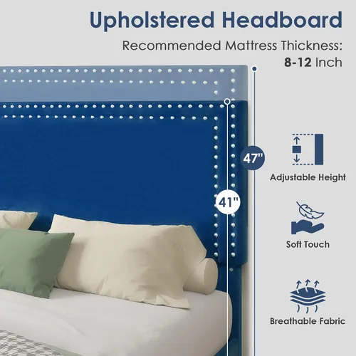 Vista 32 de VECELO Base de cama de plataforma de tamaño individual con cabecera tapizada de altura ajustable, base de colchón moderna, soporte de listones