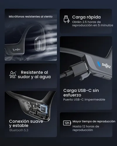 Vista 8 de SHOKZ OpenRun Pro 2 Mini Auriculares deportivos Bluetooth de conducción Negro