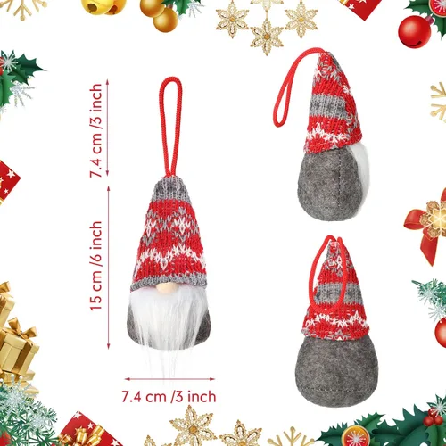 Vista 2 de Juego de 16 adornos de gnomo para árbol de Navidad, hechos a mano, colgantes, suecos, de felpa, Papá Noel, elfo, decoraciones de árbol de Navidad