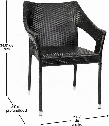 Vista 2 de BizChair Silla de patio de grado comercial, silla de comedor apilable de mimbre de ratán PE para todo tipo de clima, negro