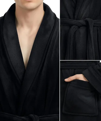 Vista 3 de NY Threads - Bata de baño de lujo en polar suave para hombre, bata de spa para hombre Negro