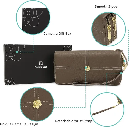 Vista 7 de Cartera de mujer con bloqueo RFID, cartera de piel auténtica, cartera de gran capacidad para mujeres con múltiples tarjeteros y compartimento