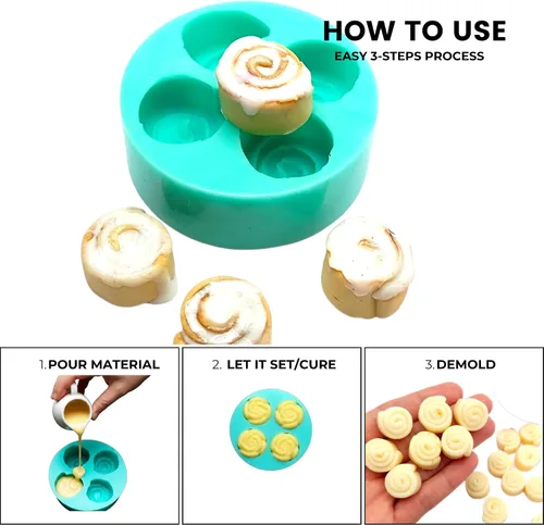 Vista 4 de Molde para miniaturas de rollos de canela - Molde de silicona para mini rollos de canela incrustados. Para decoraciones de velas, joyería, mini