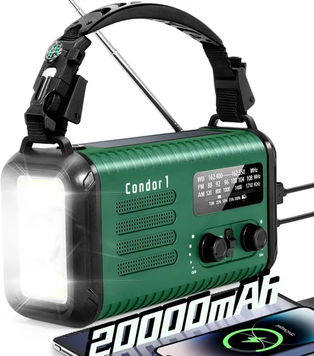 Vista 13 de Radio de emergencia de manivela, radio meteorológica de manivela solar de 20000 mAh / 74000 mWh con NOAA/AM/FM, radio alimentada por batería