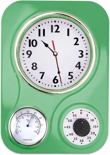 Vista 9 de Lily's Home - 9.5 pulgadas x 12.5 pulgadas - Reloj de pared retro para cocina, reloj de pared vintage con termómetro y temporizador de 60 minutos
