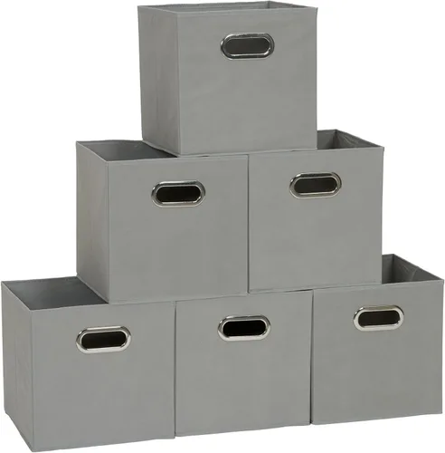 Vista 13 de Household Essentials Cubos de Almacenamiento de Tela Plegables Paquete de 6 – 11x11x11 Contenedores No Tejidos Apilables con Lados de Cartón
