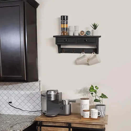Vista 7 de Emfogo - Ganchos de pared de madera con estilo rústico, montados en la pared, con 4 ganchos y estante para entrada, cuarto de servicio, dormitorio