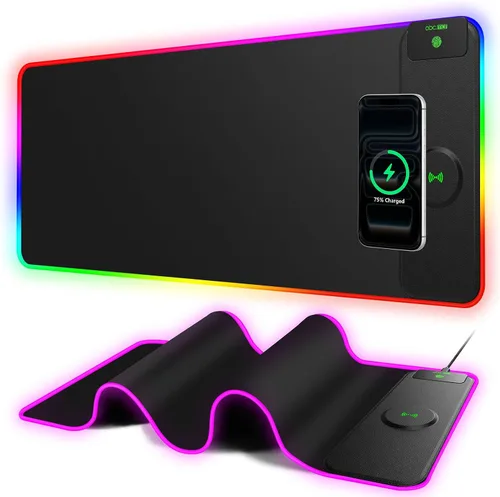 Vista 18 de Wireless Charging Mouse Pad with Foldable Phone Holder, 31.5"x15.8" XXL Excel Cheat Sheet Desk Mat for Laptop/Keyboard, Waterproof Ultra-Smooth