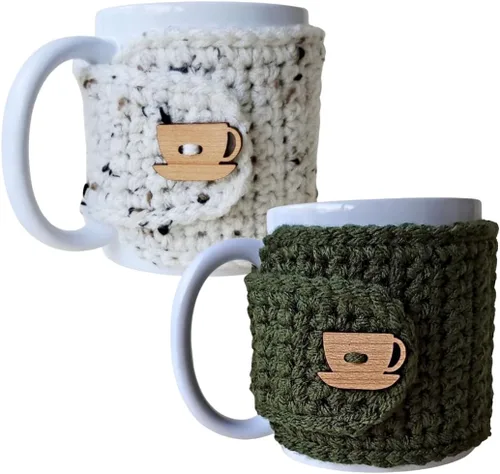 Vista 9 de Taza acogedora con taza de madera y botón de platillo (rojo y avena)