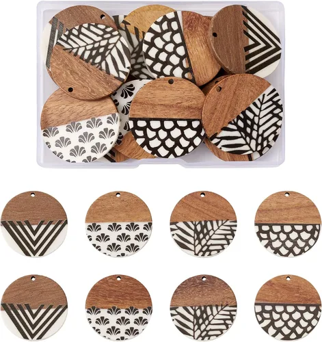 Vista 25 de Beadthoven - Abalorios de madera de resina, aretes de bricolaje para hacer dijes, colgantes de madera de resina geométrica, piezas bohemias