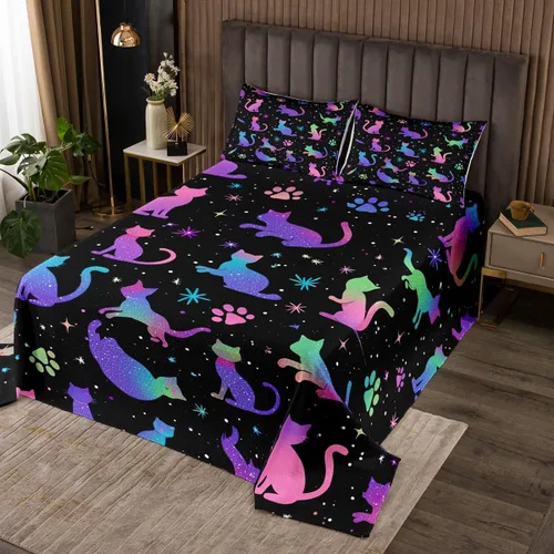 Vista 10 de Erosebridal Juego de colcha de gato rosa, tamaño individual para niñas, gris y negro, juego de ropa de cama para niños y niños, lindo juego